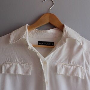 Zara White Button Up Blouse, Small
